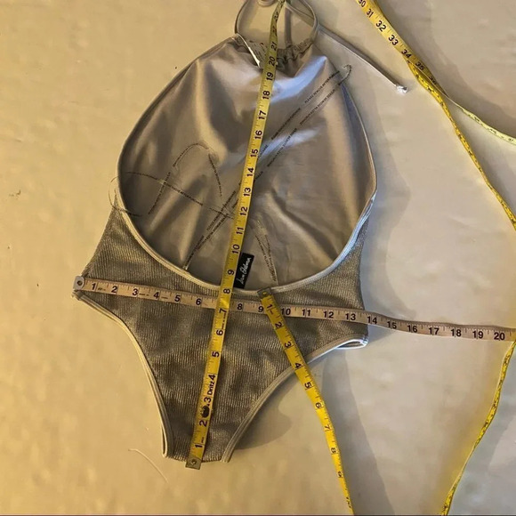 Sam Edelman Silver Mesh Halter Bathing Suit Womens XS One Piece Swim NWT New - Picture 15 of 16